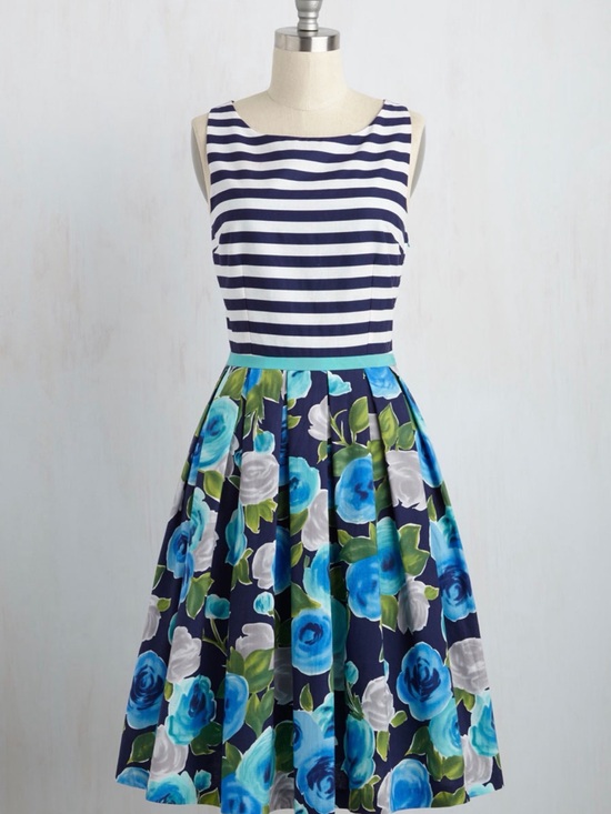 Modcloth Dresses & Skirts - ModCloth Navy and White Striped Dress with Turquoise Lining- L